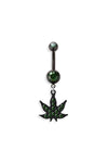 Marijuana green stones navel belly bar