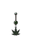 Marijuana green stones navel belly bar