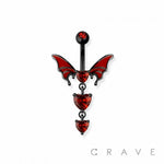 Hearts enamel bat wing navel belly bar