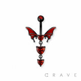 Hearts enamel bat wing navel belly bar