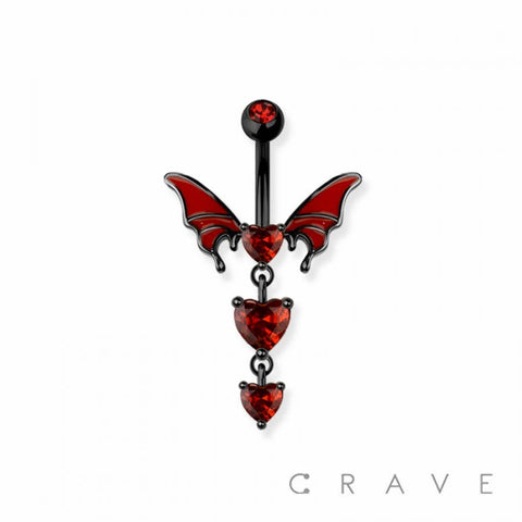 Hearts enamel bat wing navel belly bar