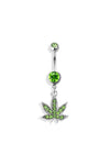 Marijuana green stones navel belly bar
