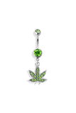 Marijuana green stones navel belly bar