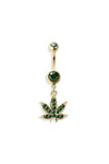 Marijuana green stones navel belly bar