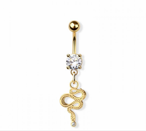 Snake single CZ navel belly bar