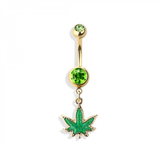 Glittered marijuana navel belly bar