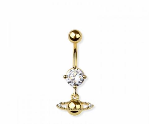 Saturn navel belly bar