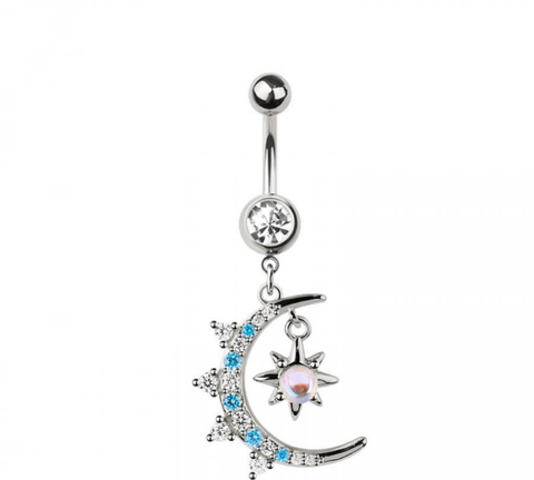 Rising moon sun star navel belly bar