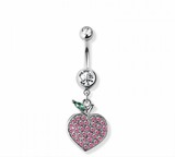 Gem paved peach navel belly bar