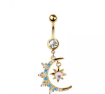 Rising moon sun star navel belly bar