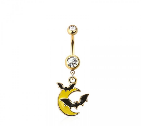 Bat moon navel belly bar