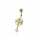 Lotus flower CZ navel belly bar