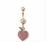 Gem paved peach navel belly bar