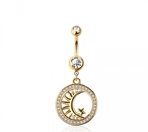 Sun moon navel belly bar