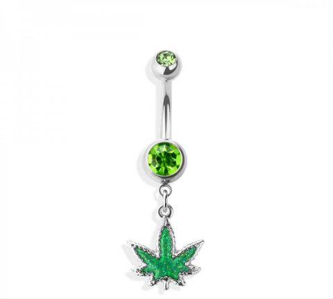 Glittered marijuana navel belly bar