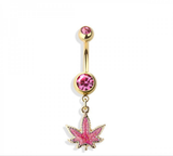 Glittered marijuana navel belly bar