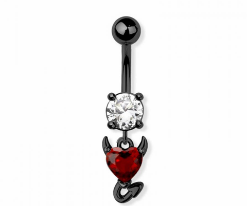 Devil heart navel belly bar