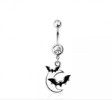 Bat moon navel belly bar