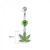 Marijuana green stones navel belly bar