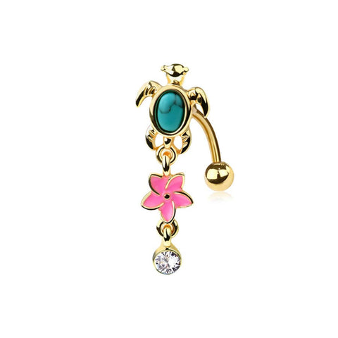 Plumeria turtle navel belly bar