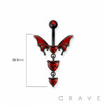 Hearts enamel bat wing navel belly bar