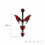 Hearts enamel bat wing navel belly bar