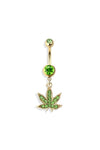 Marijuana green stones navel belly bar