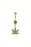 Marijuana green stones navel belly bar