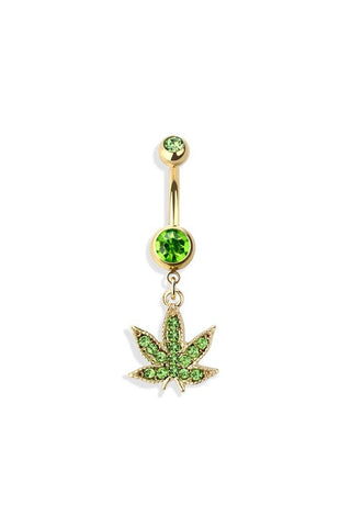 Marijuana green stones navel belly bar