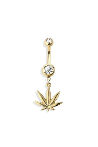 Marijuana leaf navel belly bar