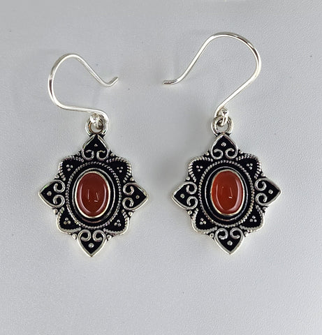 Carnelian Flower large drop earrings