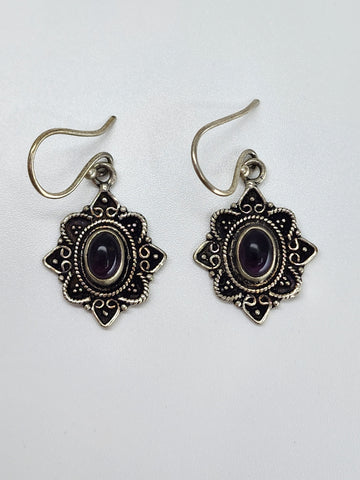 Amethyst Flower large drop earrings