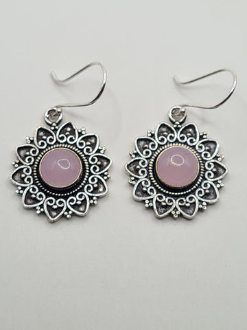 Rose Quartz Sun large drop earrings