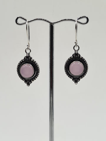 Rose Quartz Moon large drop earrings