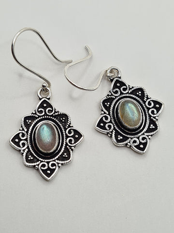 Labradorite Flower large drop earrings