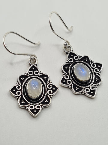 Moonstone Flower large drop earrings