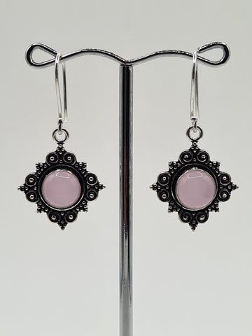Rose Quartz Diamond large drop earrings
