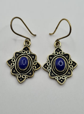 Lapis lazuli Flower large drop earrings