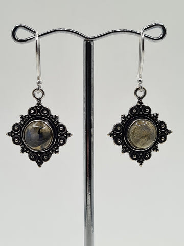 Labradorite Diamond large drop earrings